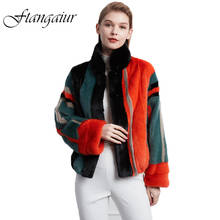 Ftangaiur casaco de pele de vison 2021, casaco feminino curto e natural de pelo de marta, sobretudo em cores de veludo e mosaico de retalhos 2024 - compre barato