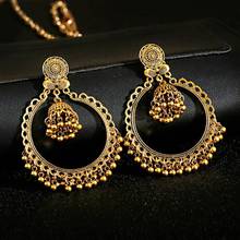 Brincos suspensos femininos retrô de ouro, brincos de gota estilo indiano para mulheres, joias vintage para senhoras jhumka, 2020 2024 - compre barato