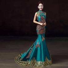 Green Luxury Embroidery Chinese Evening Dress Long Oriental Style Party Dresses Cheongsam Robe Chinoise Femme Qipao Customized 2024 - buy cheap