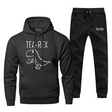 Funny Tea Rex Mens Hoodies Pants Sets Pun Jurassic Dinosaur Drink Coffee Sweatshirt Men Warm Casual Fleece Sweatshirt Sportswear 2024 - buy cheap