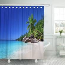 Cortina de ducha azul tropical para playa, juego de tela de poliéster impermeable de 72x72 pulgadas, en la isla de Praslin, de las islas seamles 2024 - compra barato