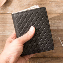 Men's Woven Wallet Card Holder Ultra-thin Men Mini Purse Casual Small Wallet Handmade Cowhide Vintage Short Soft Leather Black 2024 - buy cheap