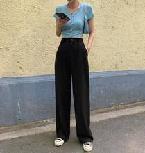 Shijia calças soltas para mulheres, roxo, cintura alta casual, preta, pernas longas, calças compridas, mamãe coreana, blazer de rua 2021 2024 - compre barato