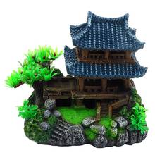 Resin Artificial Fish Tank Ancient Decoration Aquarium Landscape Vintage House Chinese Style Hut Building Fish Tank Decoration 2024 - buy cheap