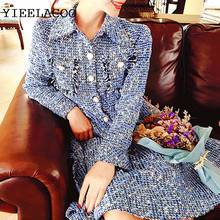 Early Autumn Dress Holiday Leisure Autumn and Winter Women's Dress Blue Tweed Small Fragrance Style Retro One-piece 2024 - buy cheap