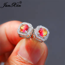 Mystic Yellow Rose Red Rainbow Fire Zircon Square Stud Earrings For Women White Gold Colorful Crystal Wedding Earring Jewelry CZ 2024 - buy cheap