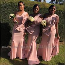 Peach African Bridesmaid Dresses 2021 Mermaid One Shoulder Elastic Satin Bridesmaid Dress Plus Size for Women Wedding 2024 - buy cheap