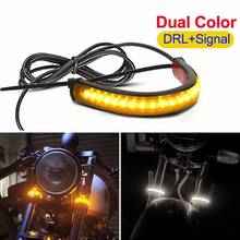 Fita de led para seta de motocicleta 1 peça, universal, led motocicleta drl âmbar, branco, para garfo, em forma de anel, pisca-pisca, 12v