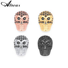 Atreus-Cuentas de cabeza de calavera Punk de 14mm, 3 unids/lote, Micro pavé negro de circonia cúbica, colgante de cobre para fabricación de joyas, collar DIY 2024 - compra barato