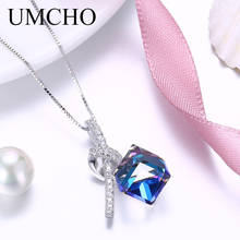 UMCHO-Colgante de cubo de cristal azul para mujer y niña, Collar de plata de ley 925, regalos románticos de boda, joyería fina de princesa 2024 - compra barato