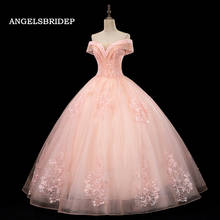 Vestido de baile angélico coração rosa, 15 vestidos quinceanera para festa, aplique formal, tule, cinderela, oferta 2024 - compre barato