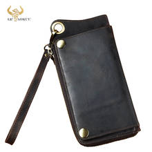 Organizador de couro da moda para homens, organizador de couro com design de animal, cadeia de bloqueio, zíper, bolso de carteira, bolsa de mão para celular
