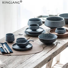 Kingpode acompanha 1 peça de tigela de cerâmica cinza, prato, copo, talher, estilo nórdico ocidental, conjunto de louça de cerâmica, pratos cinza de mármore e porcelana 2024 - compre barato