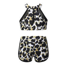 2PCS Kids Girls Tankini Sleeveless Mesh Splice Zippered Leopard Print Swimsuit Swimwear Bathing Suit Set Tops with Bottoms 2024 - buy cheap