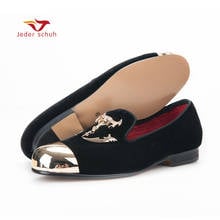 Jeder Schuh Men Black Velvet Shoes With Skull Buckle And Gold Toe British Style Men Loafers Luxurious Men Dress Shoes Men Flats 2022 - buy cheap