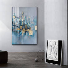 Tela azul e dourada para parede, arte abstrata para parede, construção de cidade, pintura a óleo, decoração moderna, tela impressa, posteres, impressão, dropshipping 2024 - compre barato