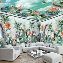 Custom Mural Tropical Plant Forest Animal Elephant Coconut Tree Whole House Background Wall Painting Living Room Decor Wallpaper 2024 - buy cheap