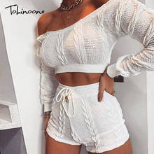 Tobinoone-Conjunto de dos piezas con hombros descubiertos para mujer, Top de manga larga y pantalones cortos, otoño e invierno, 2019 2024 - compra barato