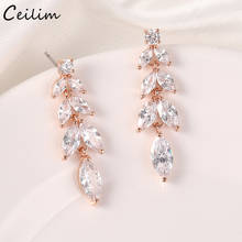 Luxury Fashion Leaf Zircon Drop Earrings for Women Gold silver Color Long Crystal Wedding Earrings Bridal Jewelry Gift brinco 2024 - buy cheap