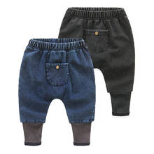 2020 Winter Warm Children Casual Elastic Baby Kids Patchwork Pocket Long Denim Plus Velvet Harem Pants For Boys 3 4-8 9 10 Years 2024 - buy cheap
