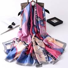 Spring summer 180*90cm Muslim women pretty flower silk scarves lady print luxury gift shawl beach muffler wraps hijab muffler 2024 - buy cheap