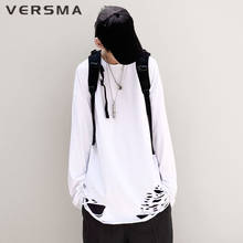 VERSMA High Street Hip Hop Ripped White T-shirts Men Women Pullover Summer Korean Harajuku Loose Long Sleeve Couple T Shirts Men 2024 - buy cheap