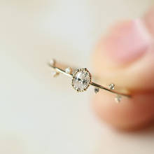 Anel de pedra oval feminino, pequeno anel 100% verdadeiro 925 prata esterlina dourada para mulheres promessas amor e noivado 2024 - compre barato