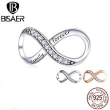 BISAER Valentines Day Gift 925 Sterling Silver Infinity Love Charms Infinite Beads fit Bracelets Zircon Jewelry Making ECC1146 2024 - buy cheap