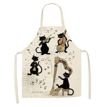 Cute Black Cat Pattern Apron for Women Cotton Linen Bibs Household  Kitchen Cleaning Pinafore Home Cooking Aprons 2024 - buy cheap