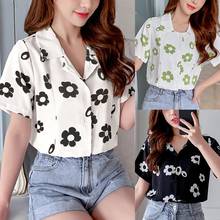 Flower Print Short Sleeve Women Thin Loose Top Summer Casual Office Blouse Shirt 2024 - buy cheap