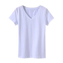 2021 verão novo decote em v casual moda menina cor sólida curto-mangas compridas camisa de fundo feminino puro algodão magro-ajuste camisa 2024 - compre barato