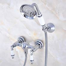 Polished Chrome Brass Wall Mounted Bathroom Hand Held Shower Head Faucet Set Mixer Tap Dual Ceramics Handles Levers mna783 2024 - buy cheap