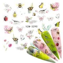 1 Sheets Nail Sticker Bee Butterfly Flower Beetle Summer Colorful Water Transfer Nail Decorations UV Gel Polish DIY Decals 2024 - buy cheap