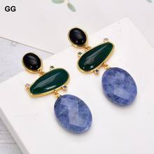 GuaiGuai Jewelry Green Agate Blue Oval Sodalite Onyx Dangle Stud Earrings 2024 - buy cheap