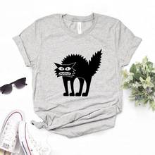 Camiseta feminina com estampa de gato assustado, camiseta de algodão casual e engraçada para mulheres, modelo feminino 2024 - compre barato