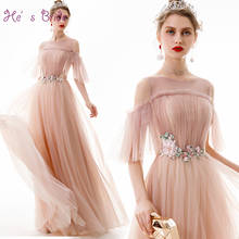 He's Bride New Evening Dress Pink Long Appliques Floor-Length Fairy Formal Prom Gown Elegant Banquets Vestido De Noche 2019 2024 - buy cheap