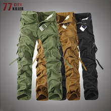 Multi-bolso calças táticas dos homens estilo militar sólido lavado macacão masculino de alta qualidade algodão solto calças dos homens calças de carga 2024 - compre barato