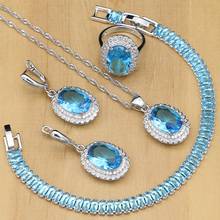 Blue Cubic Zirconia Jewelry White Crystal Women 925 Silver Jewelry Sets Earrings/Pendant/Rings/Bracelet/Necklace Set 2024 - buy cheap