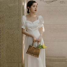 Vestido de novia de satén con cuello cuadrado, prenda de boda sencilla, Estilo Vintage 2024 - compra barato