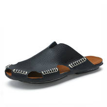 Homens sandálias de couro genuíno causal sapatos homens sandálias macias verão ao ar livre respirável praia chinelos masculinos casuais 2024 - compre barato