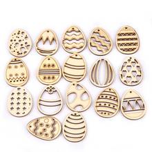 25Pcs Easter Eggs Hollow Wooden Pendant  Hanging Ornaments Handmade Craft Supplies Wood Chips DIY Home Party Decor 29x40mm M2675 2024 - buy cheap