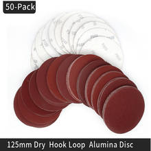 Discos de lixa vermelhos de óxido de alumínio, 50 peças 5 60 a 125mm, discos de lixa de gancho e laço 2024 - compre barato