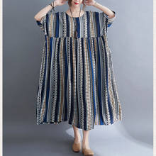 Plus Size Women Dress 4XL 5XL 6XL Kawaii Cotton Striped Maxi Dresses Robe Female A-Line Linen Long Summer Dress Sundress 2021 2024 - buy cheap