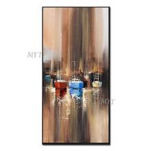 Pintura al óleo abstracta de barcos y el mar, arte de pared moderno, imagen para sala de estar, decoración del hogar, pintura pintada a mano 100% 2024 - compra barato