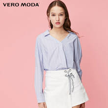 Vero Moda 100% Cotton V-neckline Striped Drop-shoulder Sleeves Shirt| 319151515 2024 - buy cheap