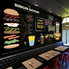 Custom French fries Blackboard Burger Fast Food Mural Wallpapers 3D Modern Restaurant Snack Bar Industrial Decor Wall Paper 3D 2024 - buy cheap