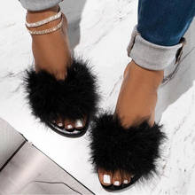 Woman Slippers Summer Solid Slip On Faux Fur Slides For Ladies Flip Flops Leisure Summer Outside Sandals Female Flats Footwear 2024 - buy cheap