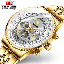 TEVISE Luxury Golden Moon phase Automatic Mens Watches Men Stainless Steel Mechanical Watch Business Military Wristwatch 2024 - buy cheap