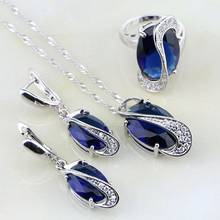 925 Sterling Silver Jewelry Sets Blue Australian Crystal White Zircon Jewelry For Women Wedding Earring/Pendant/Necklace/Ring 2024 - buy cheap