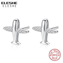 ELESHE Wholesale Authentic 925 Sterling Silver with Clear CZ Airplane Stud Earrings For Women Original Trendy Jewelry Making 2024 - buy cheap